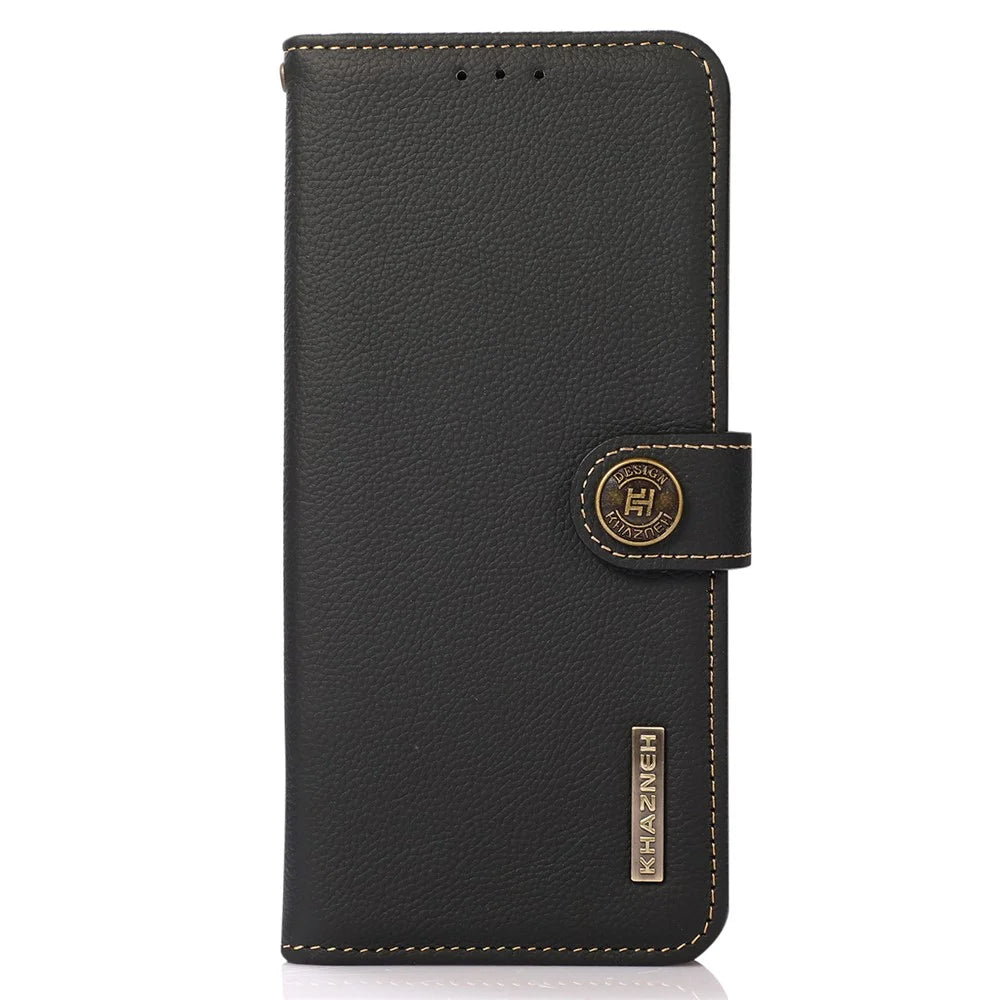 KHAZNEH For Samsung Galaxy A05s 4G Case Genuine Cow Leather Wallet RFID Blocking Cell Phone Cover - Black - 7