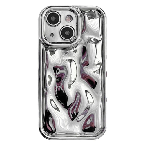 For iPhone 15 Case Electroplated Meteorite Texture Soft TPU Phone Cover - Silver - 1