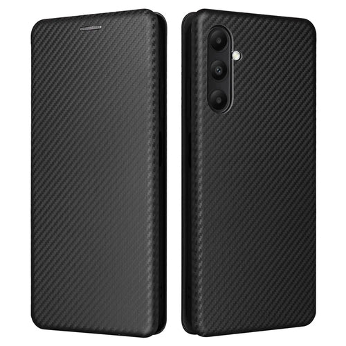 For Samsung Galaxy A05s 4G Case Carbon Fiber Texture PU Leather Phone Shell with Card Slot - Black - 1