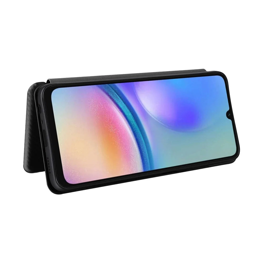 For Samsung Galaxy A05s 4G Case Carbon Fiber Texture PU Leather Phone Shell with Card Slot - Black - 3