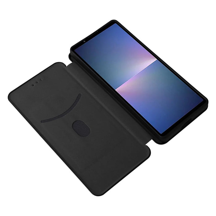 For Sony Xperia 5 V Case Carbon Fiber Texture Anti-drop Card Holder PU Leather Phone Shell - Black - 2