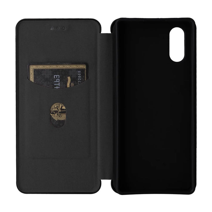 For Sony Xperia 5 V Case Carbon Fiber Texture Anti-drop Card Holder PU Leather Phone Shell - Black - 5