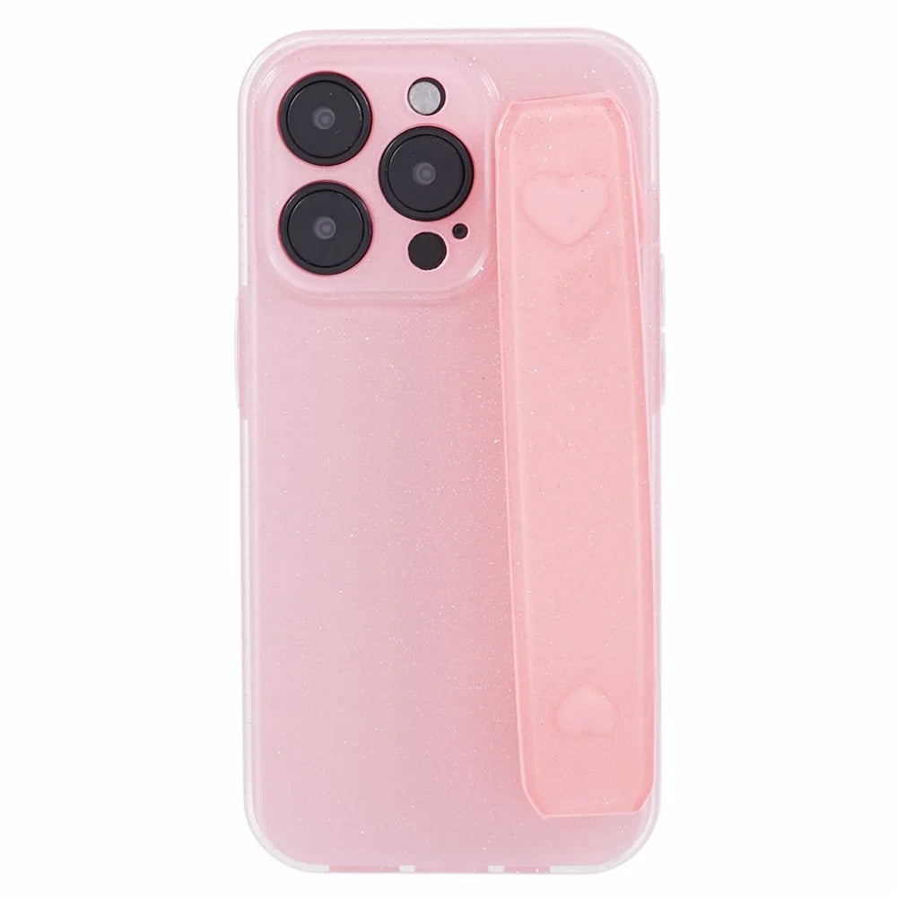 For iPhone 15 Pro Max Case Wristband Glittery TPU Cover with Kickstand - Pink - 1