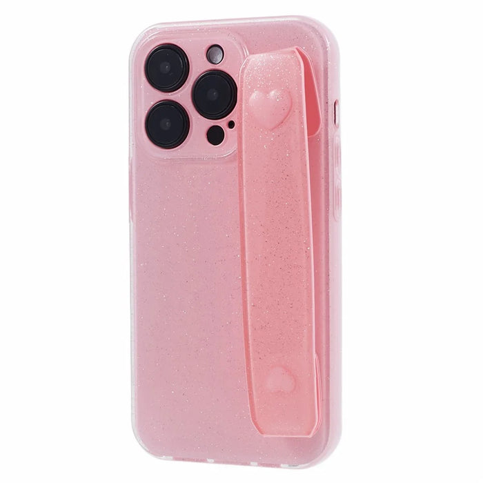 For iPhone 15 Pro Max Case Wristband Glittery TPU Cover with Kickstand - Pink - 3