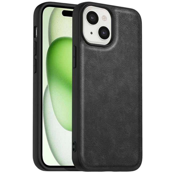 For iPhone 15 Slim-Fit Shell PU Leather+TPU+PC Phone Cover Retro Phone Case - Black - 1