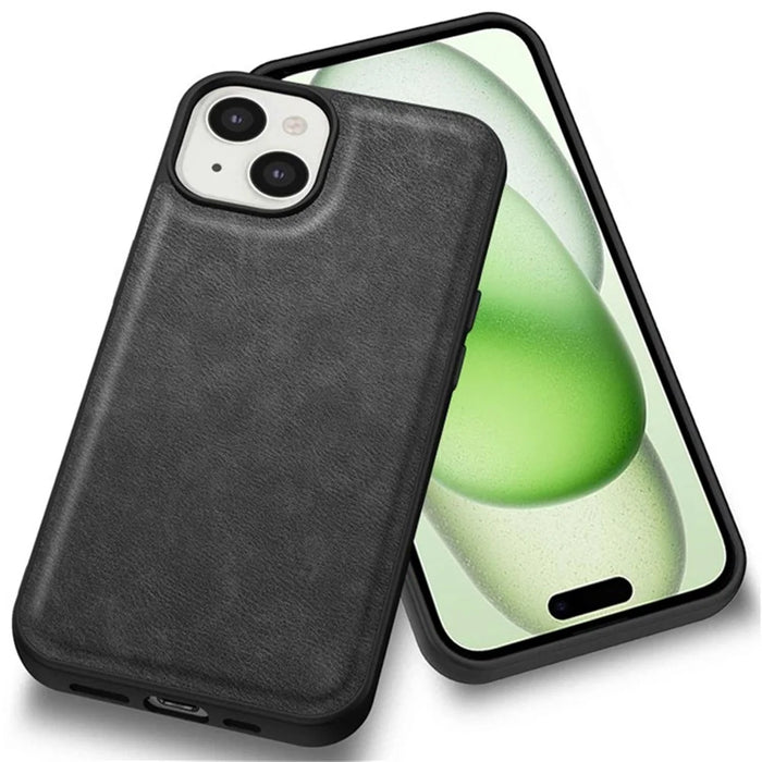 For iPhone 15 Slim-Fit Shell PU Leather+TPU+PC Phone Cover Retro Phone Case - Black - 2