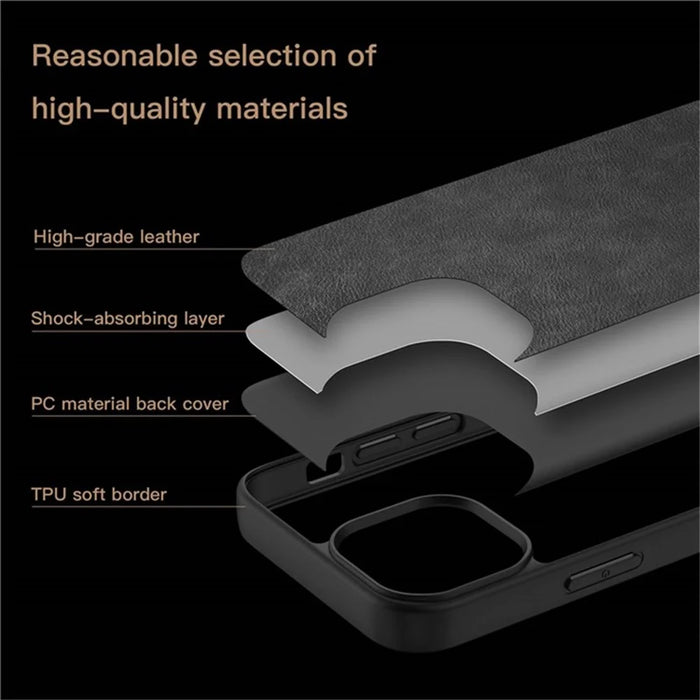 For iPhone 15 Slim-Fit Shell PU Leather+TPU+PC Phone Cover Retro Phone Case - Black - 3