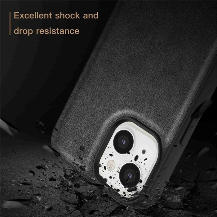 For iPhone 15 Slim-Fit Shell PU Leather+TPU+PC Phone Cover Retro Phone Case - Black - 4