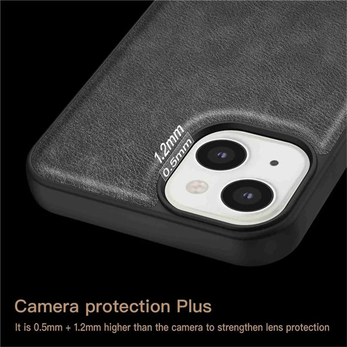 For iPhone 15 Slim-Fit Shell PU Leather+TPU+PC Phone Cover Retro Phone Case - Black - 7