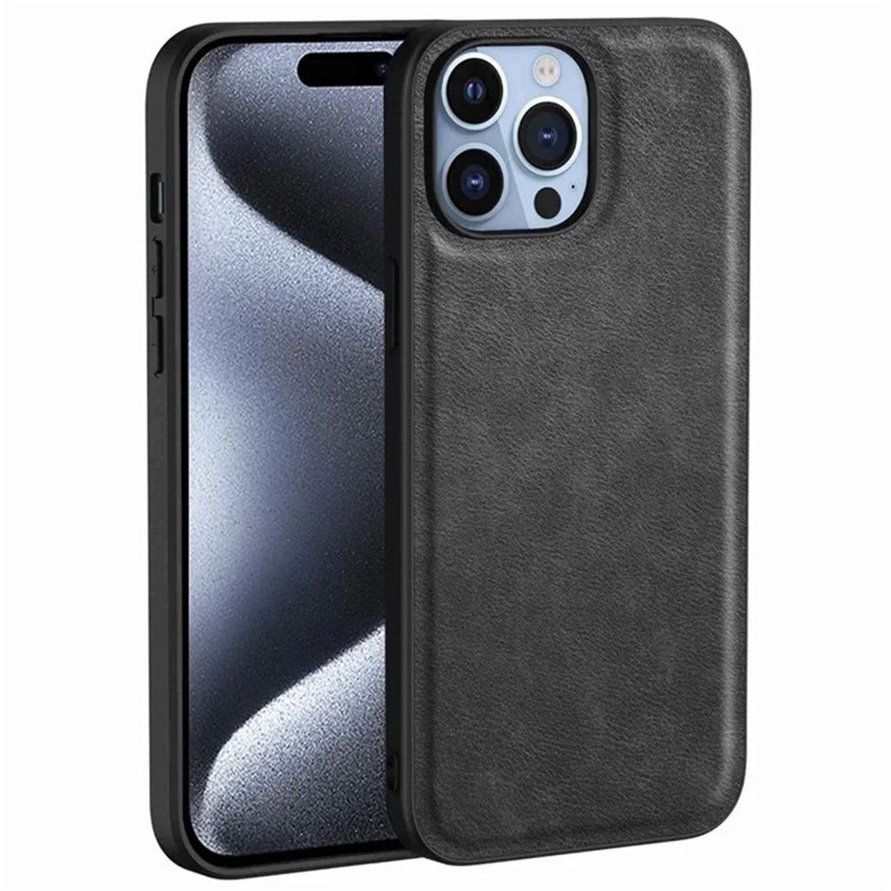Phone Cover for iPhone 15 Pro Max Case PU Leather Coated TPU+PC Smartphone Shell - Black - 1