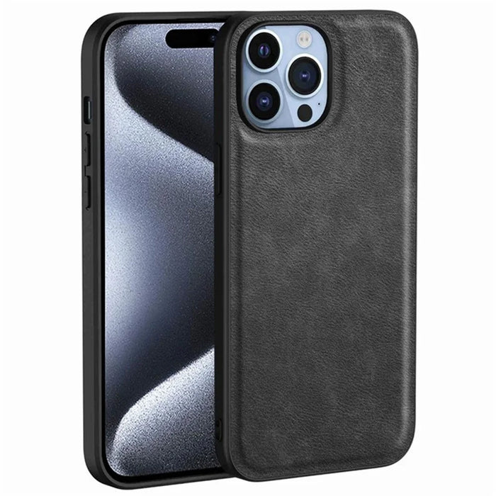 Phone Cover for iPhone 15 Pro Max Case PU Leather Coated TPU+PC Smartphone Shell - Black - 1