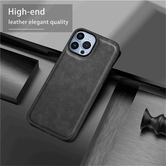 Phone Cover for iPhone 15 Pro Max Case PU Leather Coated TPU+PC Smartphone Shell - Black - 7