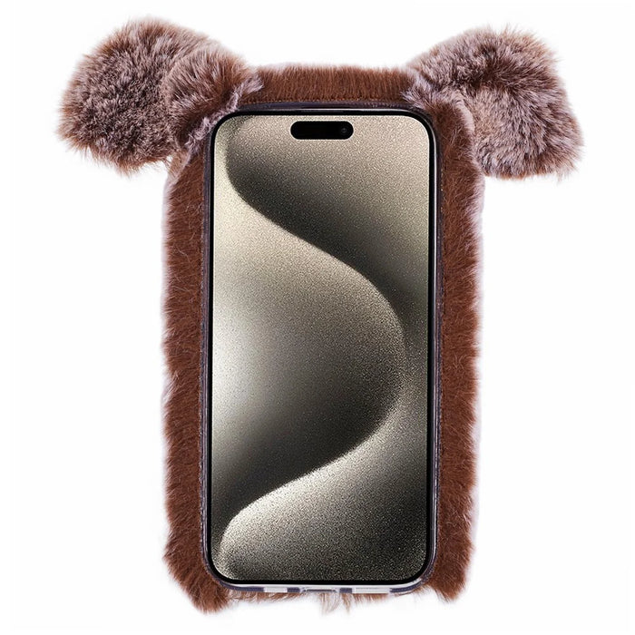 For iPhone 15 Pro Max Case Cute Pig Design Plush + TPU Soft Anti-drop Phone Cover - Brown - 2