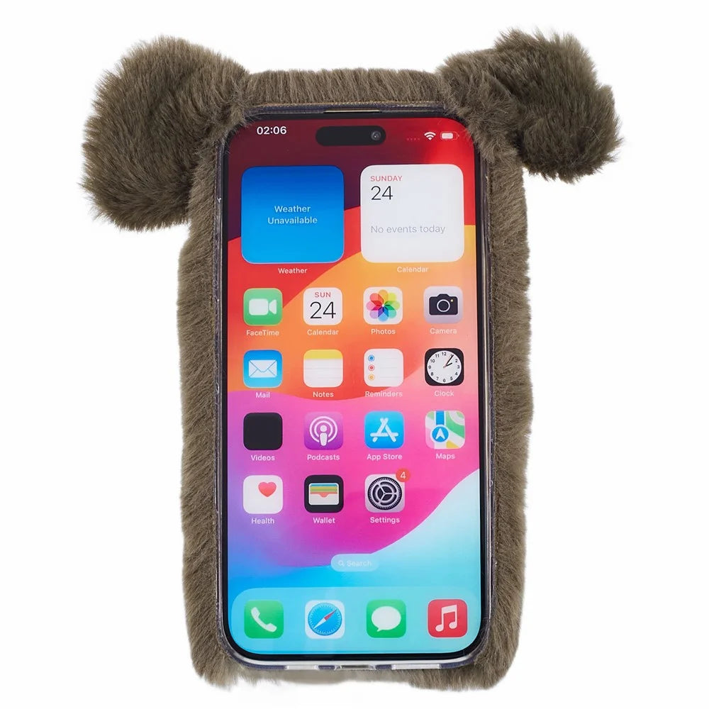 For iPhone 15 Plus Cover Cartoon Pig Design Soft Plush + TPU Anti-drop Phone Back Case - Green - 2