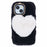For iPhone 15 Case Love Heart Design Anti-scratch Fluffy Plush TPU Phone Back Cover - Black - 1
