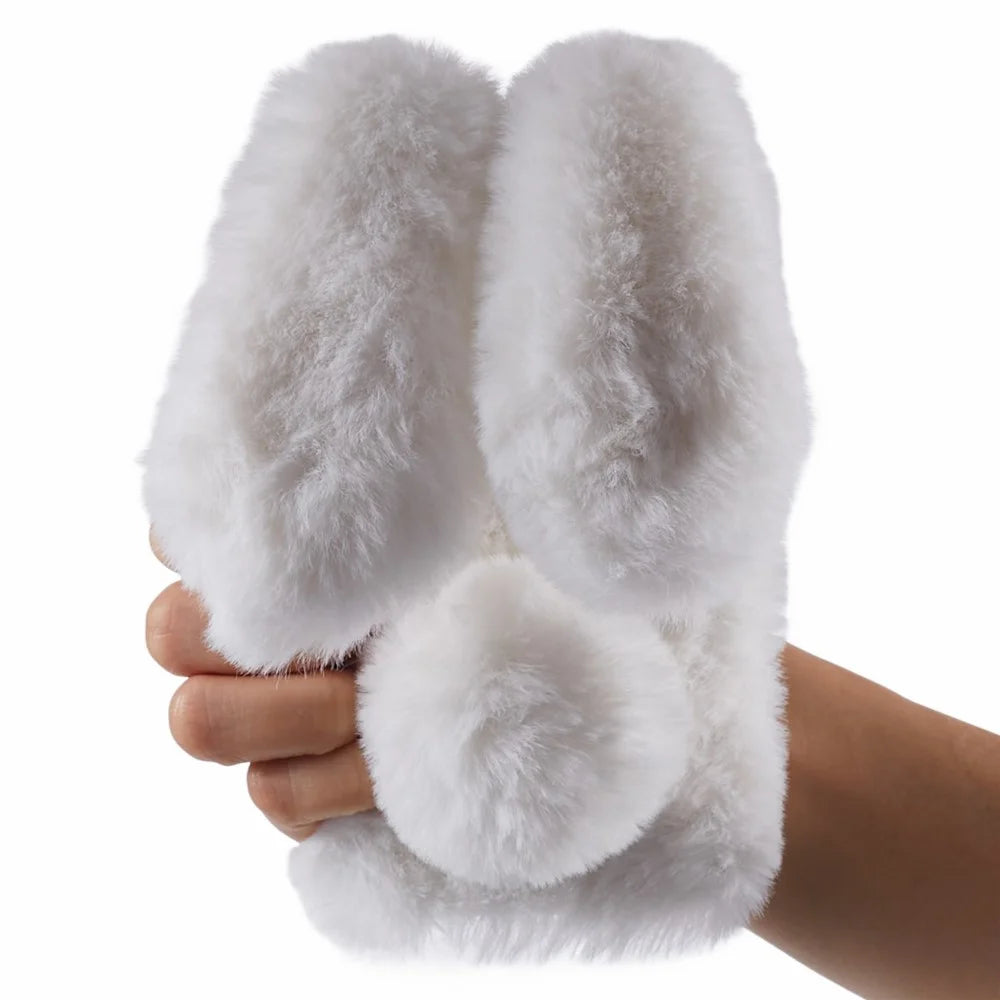 For iPhone 15 Fluffy Bunny Ear Case Flexible TPU Protective Phone Cover - White - 7