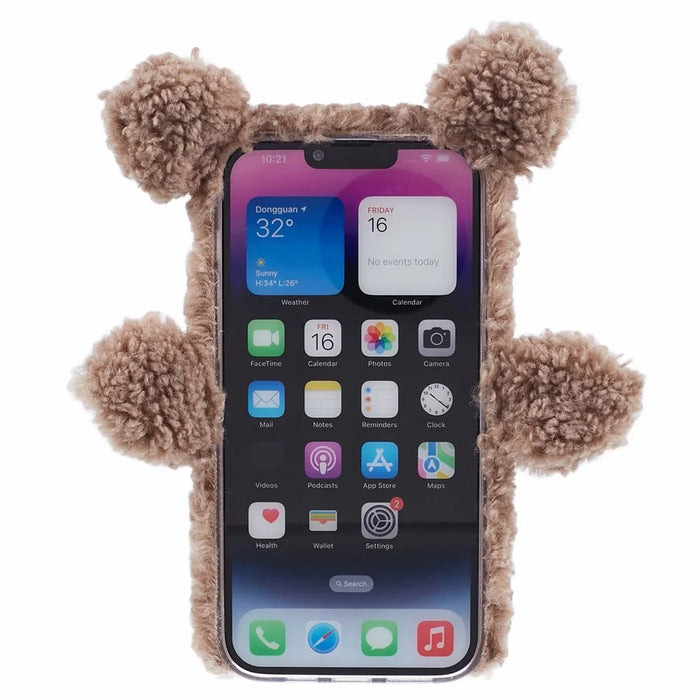 For iPhone 15 3D Bear Furry Plush Case Protective TPU Phone Cover - Brown - 2