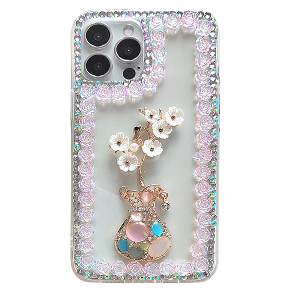 For iPhone 15 Pro Case PC Phone Shell Rhinestone Decor Mobile Phone Cover - 1