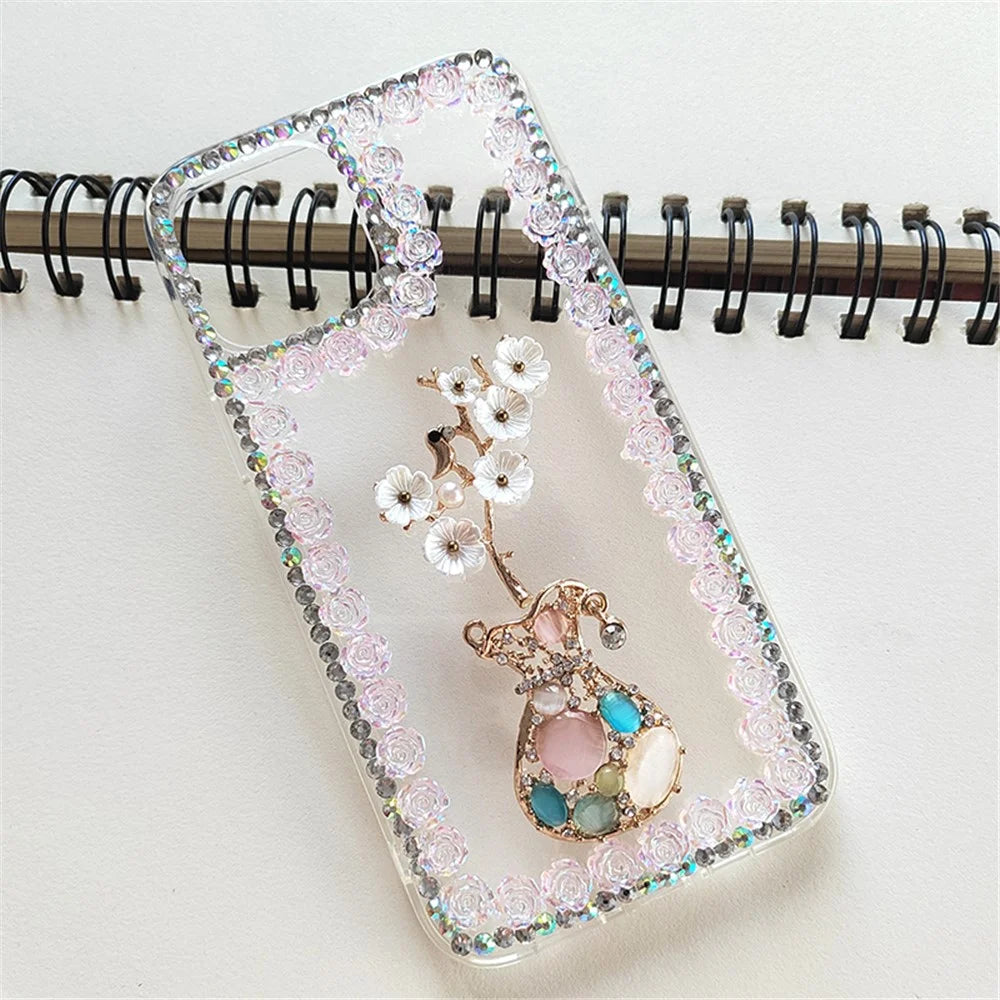 For iPhone 15 Pro Case PC Phone Shell Rhinestone Decor Mobile Phone Cover - 2
