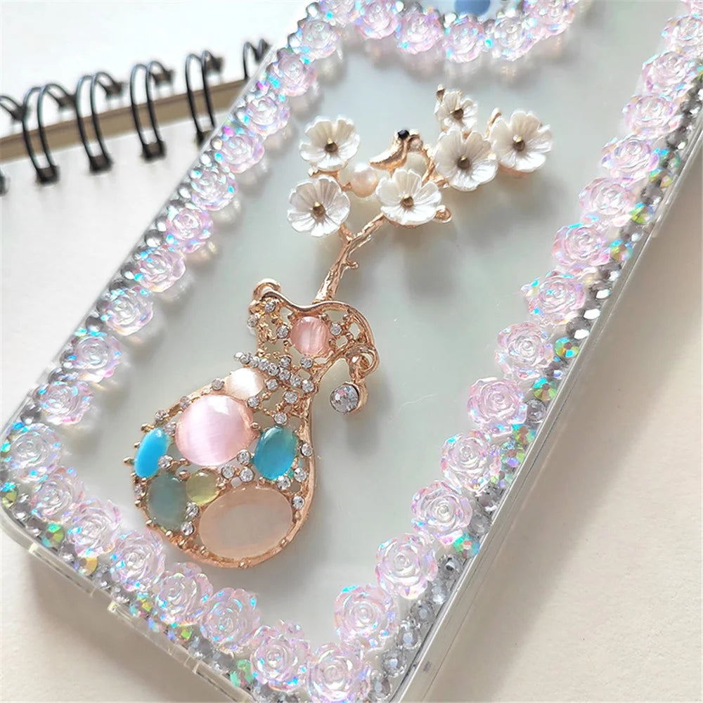 For iPhone 15 Pro Case PC Phone Shell Rhinestone Decor Mobile Phone Cover - 3