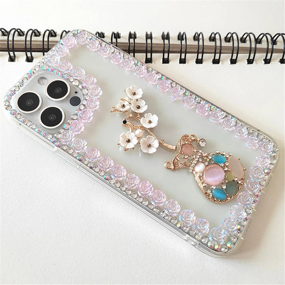 For iPhone 15 Pro Case PC Phone Shell Rhinestone Decor Mobile Phone Cover - 4