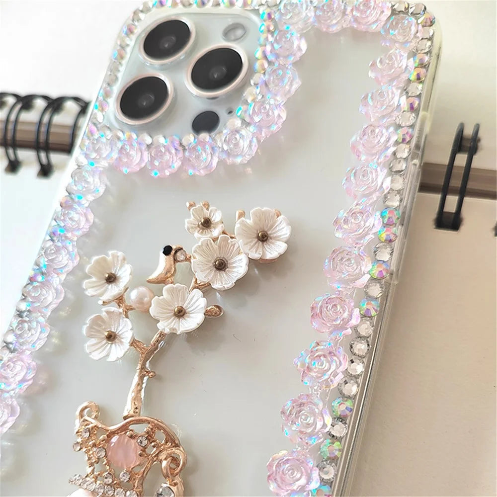 For iPhone 15 Pro Case PC Phone Shell Rhinestone Decor Mobile Phone Cover - 5