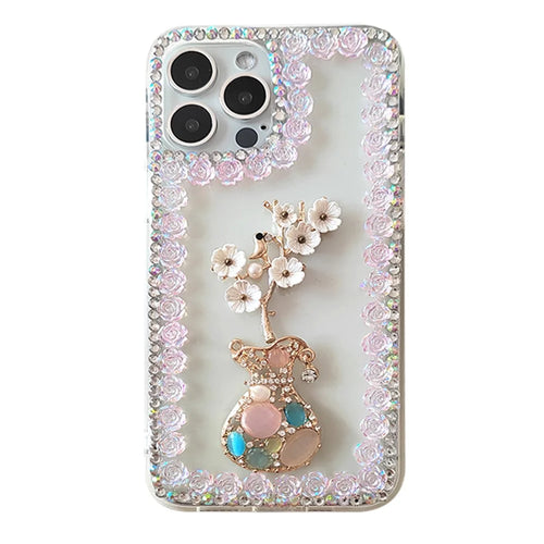 For iPhone 15 Pro Max Case Rhinestone Decor Slim-Fit Phone Cover PC Phone Shell - 1