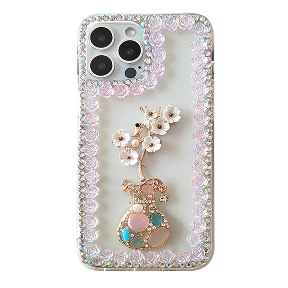 For iPhone 15 Pro Max Case Rhinestone Decor Slim-Fit Phone Cover PC Phone Shell - 1