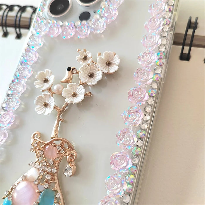 For iPhone 15 Pro Max Case Rhinestone Decor Slim-Fit Phone Cover PC Phone Shell - 5