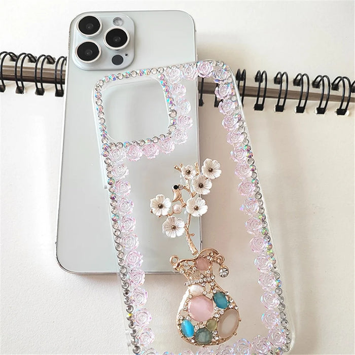 For iPhone 15 Pro Max Case Rhinestone Decor Slim-Fit Phone Cover PC Phone Shell - 6