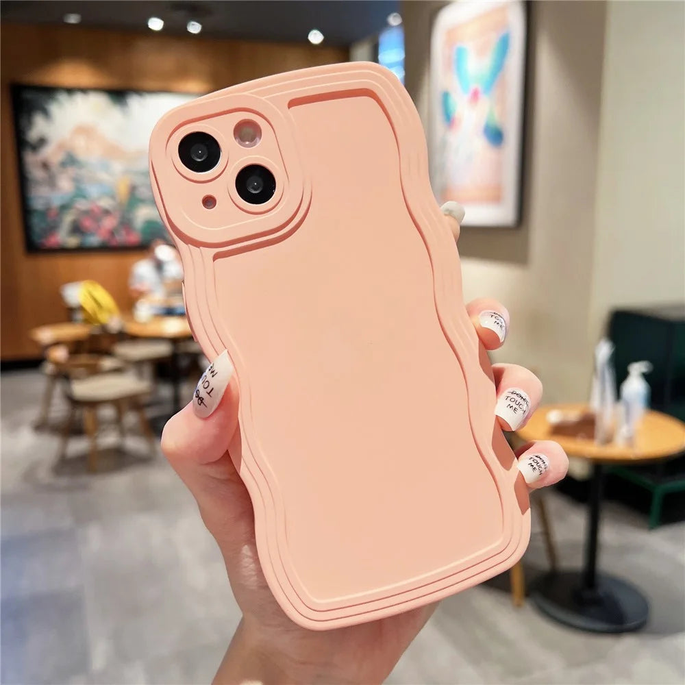 For iPhone 15 Case Slim-Fit Wave Shape Edge TPU Phone Cover - Pink - 1