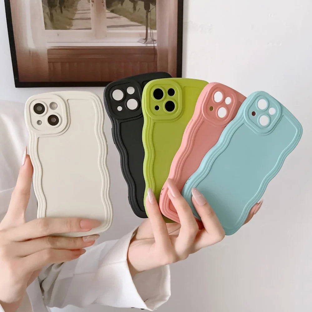 For iPhone 15 Case Slim-Fit Wave Shape Edge TPU Phone Cover - Pink - 5