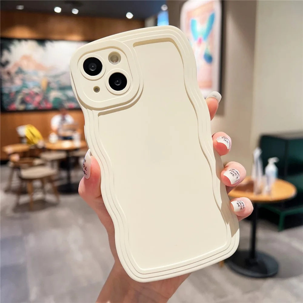 For iPhone 15 Plus Case TPU Phone Cover Wave Shape Edge Cell Phone Shell - White - 1