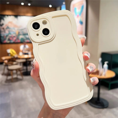 For iPhone 15 Plus Case TPU Phone Cover Wave Shape Edge Cell Phone Shell - White - 1