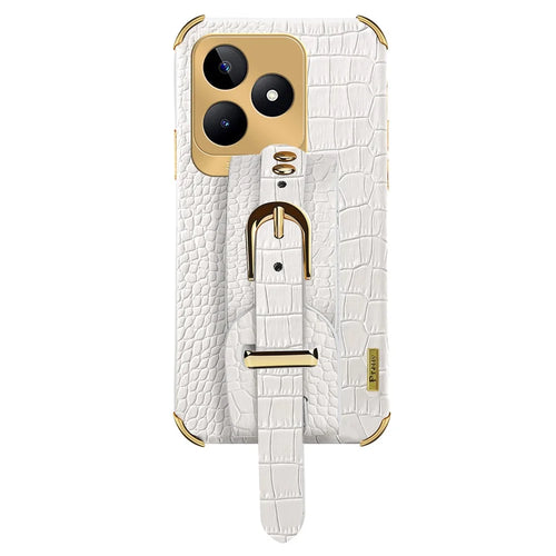 For Realme C53 (Global) / C53 (India) / C51 / Narzo N53 4G Case Wristband Electroplating PU Leather+TPU Phone Cover - White - 1
