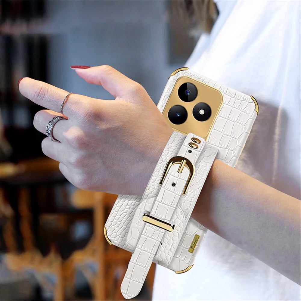 For Realme C53 (Global) / C53 (India) / C51 / Narzo N53 4G Case Wristband Electroplating PU Leather+TPU Phone Cover - White - 5