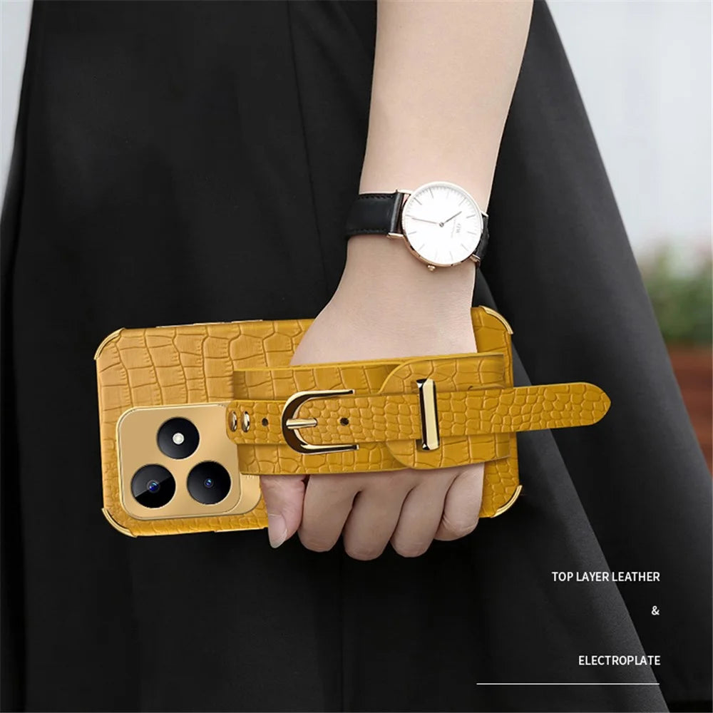 For Realme C53 (Global) / C53 (India) / C51 / Narzo N53 4G Case Wristband Electroplating PU Leather+TPU Phone Cover - White - 7