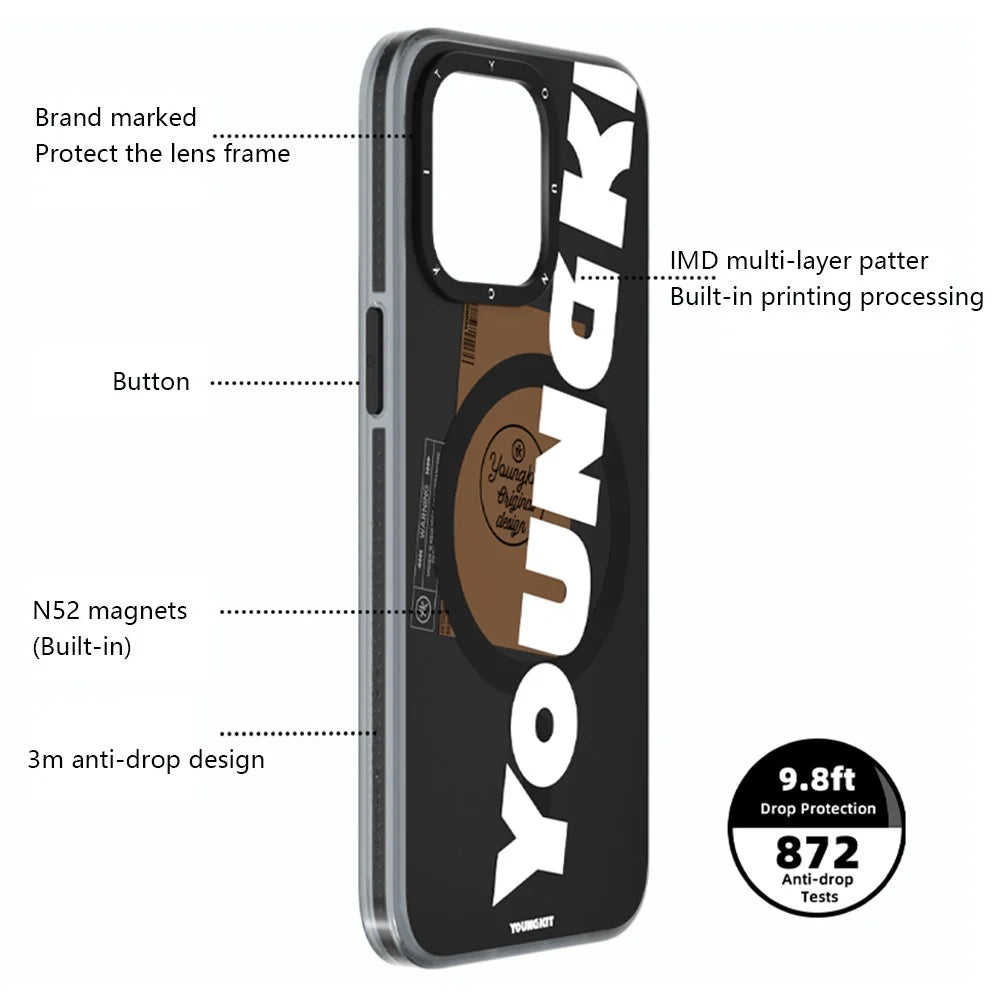 YOUNGKIT For iPhone 15 Pro Max Case Compatible with MagSafe Anti-Drop TPU IMD Phone Shell - Black - 3