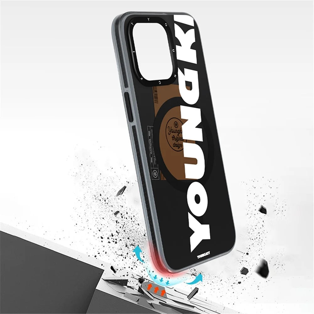 YOUNGKIT For iPhone 15 Pro Max Case Compatible with MagSafe Anti-Drop TPU IMD Phone Shell - Black - 4