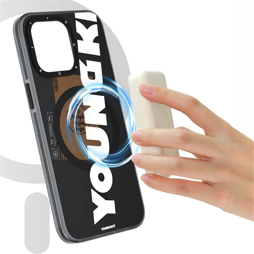 YOUNGKIT For iPhone 15 Pro Max Case Compatible with MagSafe Anti-Drop TPU IMD Phone Shell - Black - 5