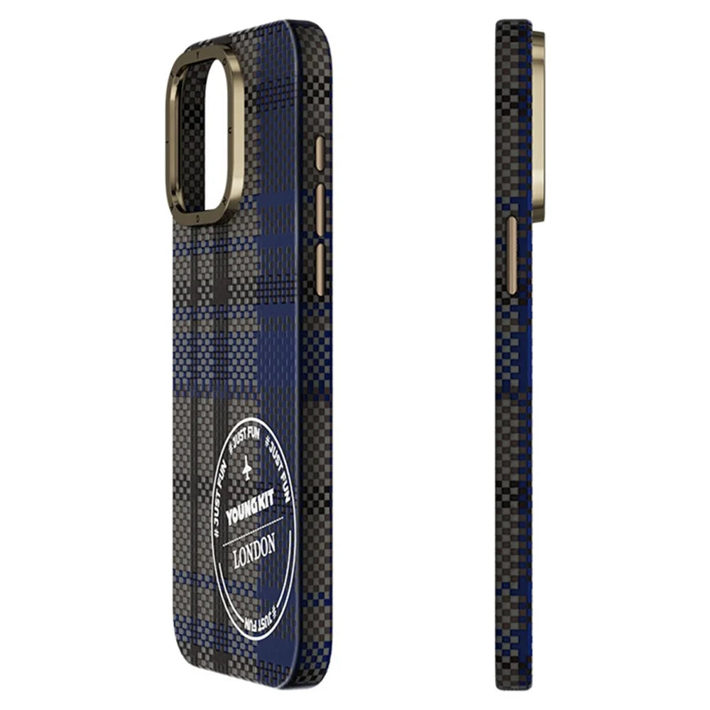 YOUNGKIT For iPhone 15 Pro Max Case Compatible with MagSafe 600D Aramid Fiber Phone Case - Blue - 2