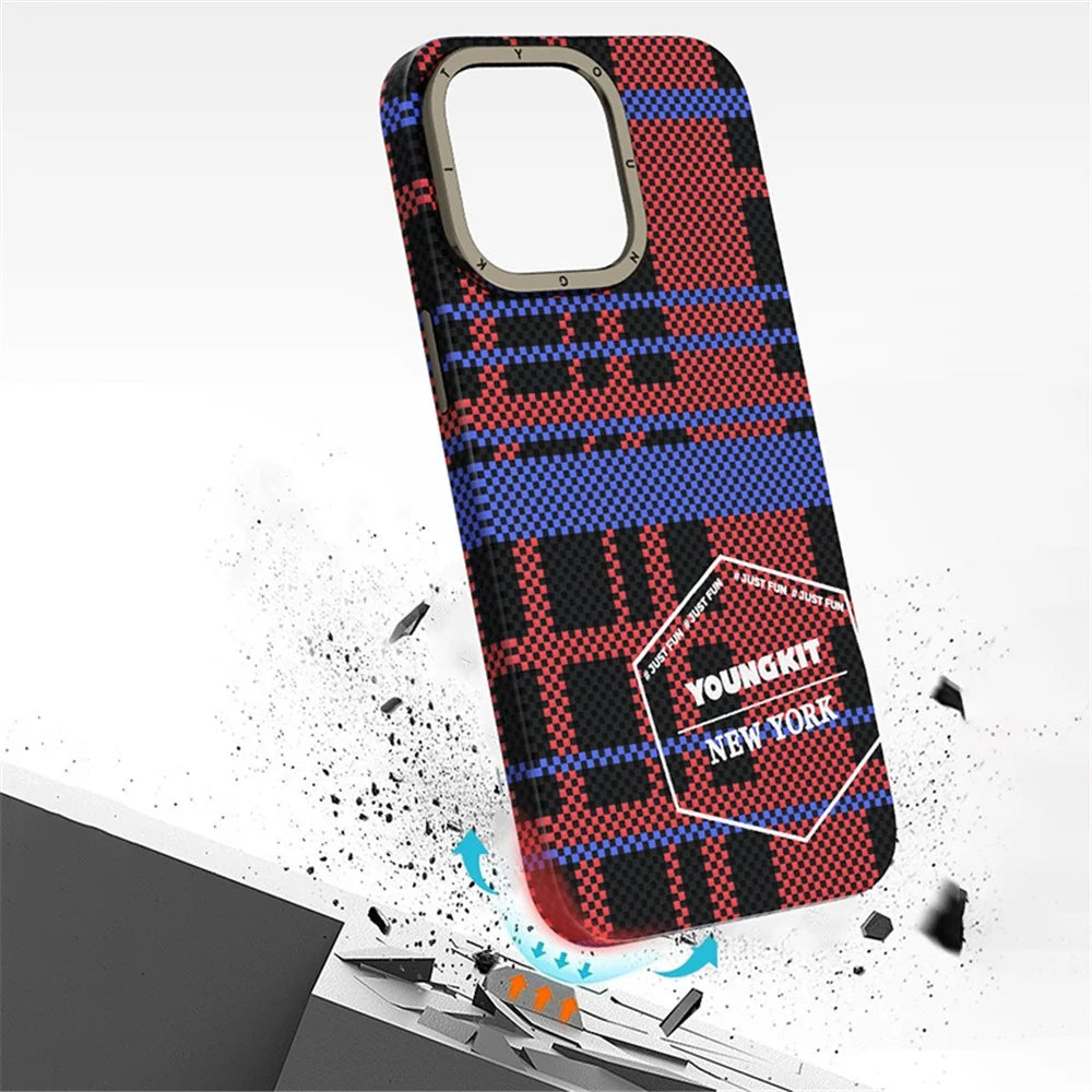 YOUNGKIT For iPhone 15 Pro Max Case Compatible with MagSafe 600D Aramid Fiber Phone Case - Blue - 5