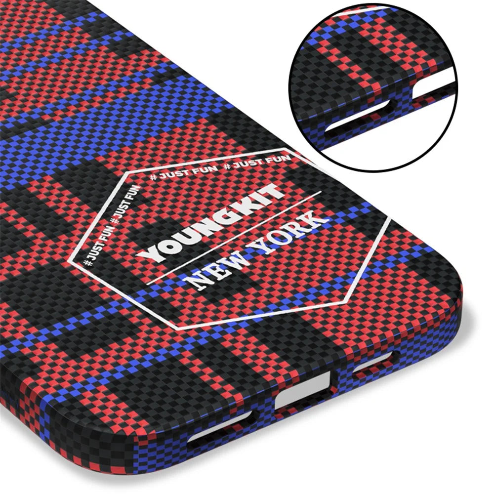 YOUNGKIT For iPhone 15 Pro Max Case Compatible with MagSafe 600D Aramid Fiber Phone Case - Blue - 7