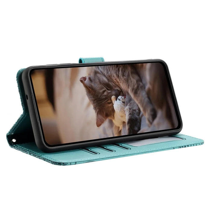 For Google Pixel 8 Cover Leather Stand Wallet Wall Cats Imprinted Phone Case with Strap - Blue - 2