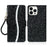 For iPhone 15 Pro Max Mobile Phone Stand Case Glitter Splicing PU Leather Wallet Cover with Strap - Black - 1