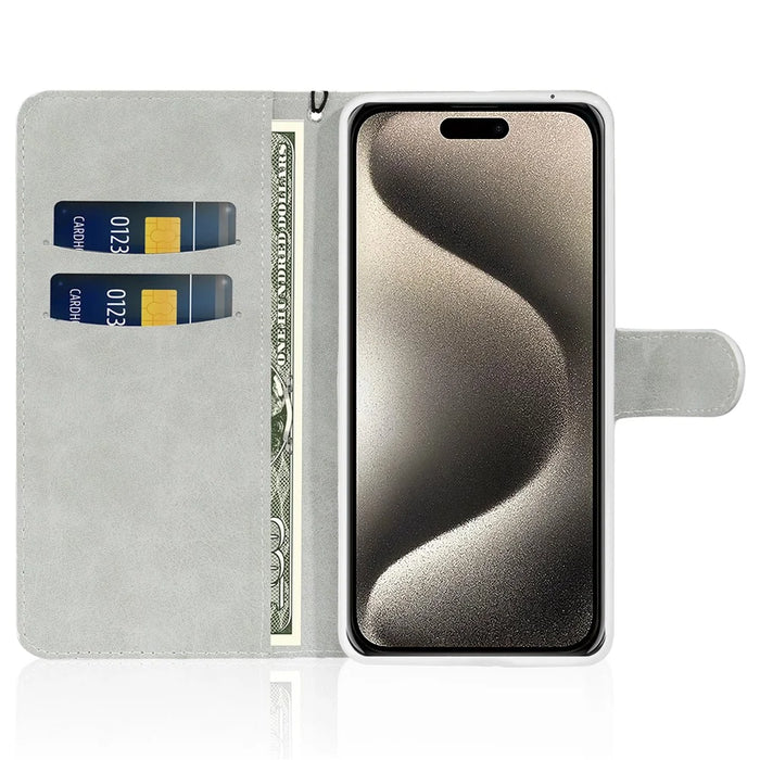 For iPhone 15 Pro Max Mobile Phone Stand Case Glitter Splicing PU Leather Wallet Cover with Strap - Black - 2