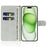 For iPhone 15 Plus Cell Phone Case PU Leather Wallet Stand Glitter Splicing Cover with Strap - Gold - 2