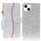 PU Leather Wallet Cover for iPhone 15 Case Stand Glitter Splicing Phone Shell with Strap - Silver - 1