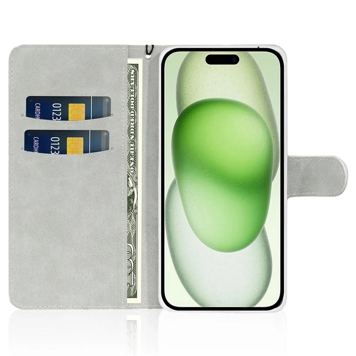 PU Leather Wallet Cover for iPhone 15 Case Stand Glitter Splicing Phone Shell with Strap - Silver - 2
