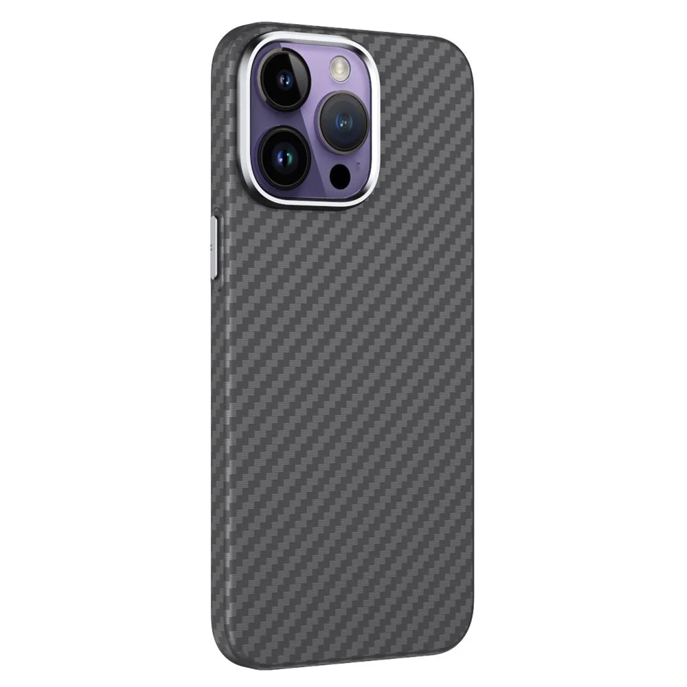 GKK For iPhone 14 Pro Case Carbon Fiber Texture Magnetic Phone Cover - Grey - 1